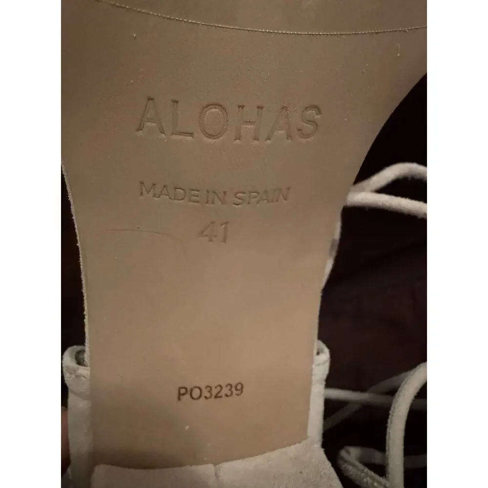 NEW Alohas Dakota Beige Sandals •41/ 10• Suede Block Heel Wrap Strappy $185